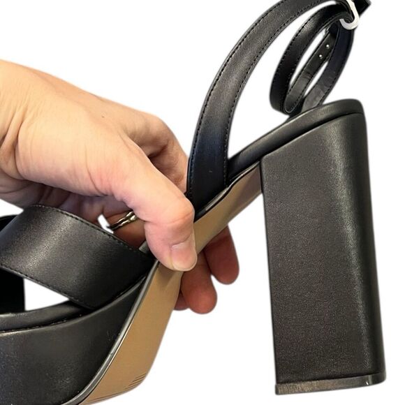 Lisa Vicky Black Leather Jazz Platform Heel Sandals 8.5 - Picture 3 of 4